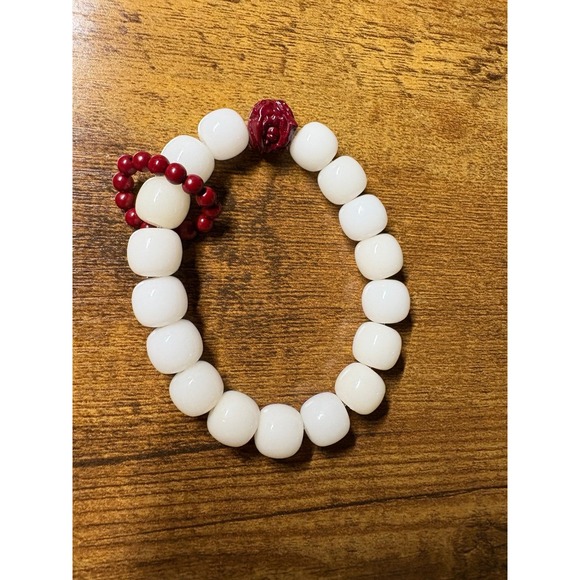 Natural White Bodhi Root Bead Bracelet with Red Cinnabar Lion new - Picture 5 of 6